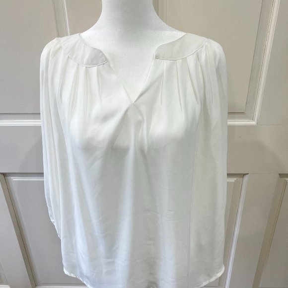ezra Tops - Ezra white 3/4 sleeve semi-sheer blouse, size L